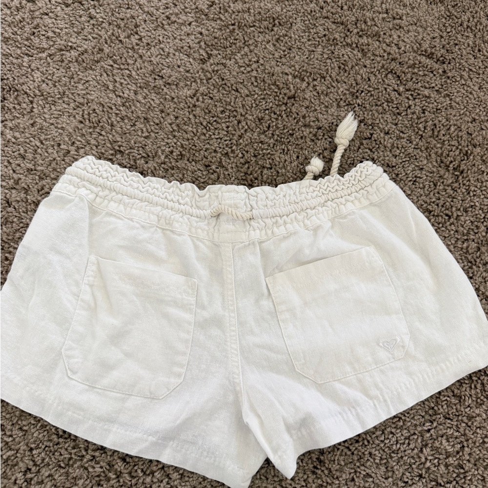 ROXY White Drawstring Linen Blend Shorts - Picture 2 of 4